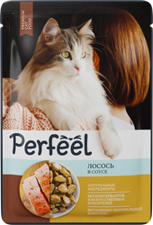 Корм консервированный для взрослых кошек PERFEEL с лососем в соусе, 75г, детальное фото