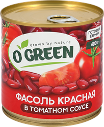 Фасоль красная O`GREEN в томатном соусе, 400г, крупный план