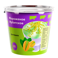 Мороженое ИРБИТСКИЙ МЗ Сливочное с фисташковой пастой и орехами 10%, без змж, пластиковый стаканчик, 100г, детальное фото