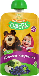 Пюре МАЛЕНЬКОЕ СЧАСТЬЕ Маша и Медведь, Яблоко и черника, с 5 месяцев, 85г, детальное фото