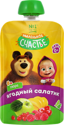 Пюре МАЛЕНЬКОЕ СЧАСТЬЕ Маша и Медведь Ягодный салатик, с 6 месяцев, 85г, детальное фото