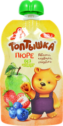 Пюре фруктово-ягодное ТОПТЫШКА Яблоко, клубника и голубика, с 6 месяцев, 90г, картинка