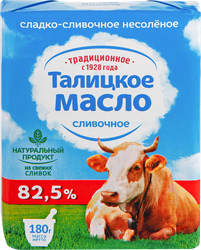 Масло сливочное ТАЛИЦКОЕ Традиционное несоленое 82,5%, без змж, 180г, крупный план