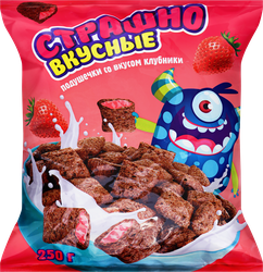 Сухой завтрак СТРАШНО ВКУСНЫЕ подушечки с клубничной начинкой, 250г, фотография