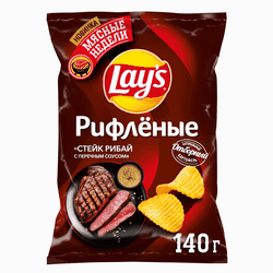 Чипсы картофельные LAY'S Рибай с перечным соусом, рифленые, 140г, изображение