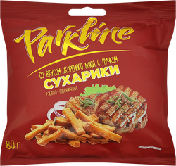 Сухарики ржаные ПАРКЛАЙН со вкусом жареного мяса с лучком, 80г, детальное фото