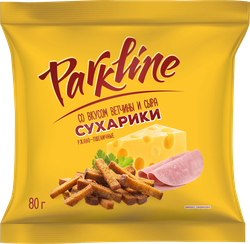 Сухарики ржаные ПАРКЛАЙН со вкусом ветчины и сыра, 80г, крупный план