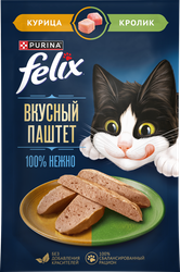 Корм влажный для кошек FELIX паштет со вкусом курицы и кролика, 75г, крупный план