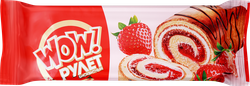 Рулет бисквитный WOW клубника со сливками, 200г, крупный план