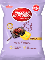 Чипсы картофельные РУССКАЯ КАРТОШКА со вкусом стейка с перцем, 105г, крупный план