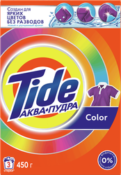 Стиральный порошок для цветного белья TIDE Аквапудра Color, автомат, 450г, крупный план