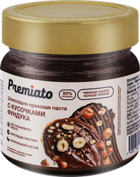 Паста шоколадно-ореховая PREMIATO с кусочками фундука, 180г, фото