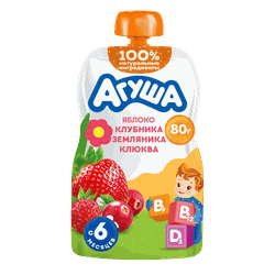 Пюре Агуша Укрепляй-ка яблоко, клубника, земляника, клюква  пауч 80г., детальное фото