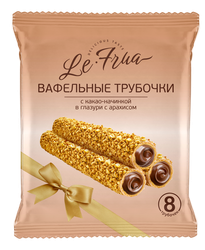 Трубочки вафельные ЛЕ ФРУА с какао в глазури, с арахисом, 180г, вид