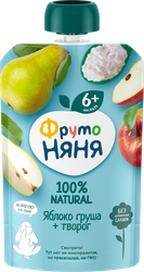 Пюре фруктово-творожное ФРУТОНЯНЯ Яблоко, груша, творог, с 6 месяцев, 90г, детальное фото