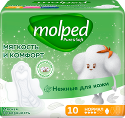 Прокладки MOLPED Pure&Soft Нормал c крылышками, ультратонкие, 10шт, крупный план