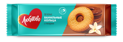 Печенье сдобное ЛЮБЯТОВО Ванильные кольца с глазурью, 190г., крупный план