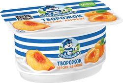 Творожок ПРОСТОКВАШИНО БЗМЖ персик-абрикос 3,6% стакан 110г., фотография