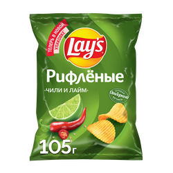 Картофельные чипсы LAY’S Рифленые Чили и Лайм ф/п 105г., изображение