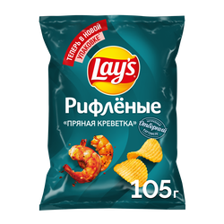 Картофельные чипсы LAY’S Рифленые Пряная Креветка ф/п 105г., детальное фото
