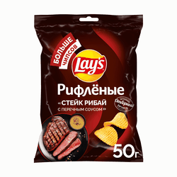 Чипсы картофельные рифленые LAYS Стейк Рибай ф/п 50г., крупный план
