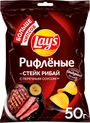 Чипсы картофельные рифленые LAYS Стейк Рибай ф/п 50г., картинка