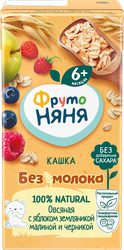 Каша безмолочная ФРУТОНЯНЯ Овсяная яблоко, земляника, малина, черника т/п 200мл., фотография