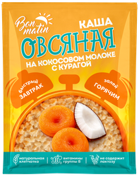 Каша овсяная с курагой на кокосовом молоке BON MATIN п/п 40г., изображение