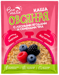 Каша овсяная с лесными ягодами и семенами чиа BON MATIN п/п 40г., фотография