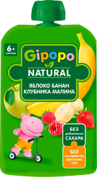 Пюре ГИПОПО Яблоко, банан, малина, клубника пауч 90г., фото
