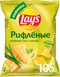 Картофельные чипсы LAY’S рифленые нежный сыр c луком ф/п 105г., детальное фото