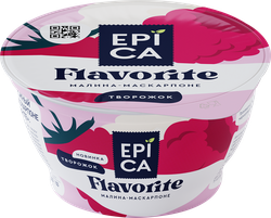 Творожный десерт EPICA FLAVORITE с малиной и маскарпоне 7,7% стакан 130г. Эрманн БЗМЖ, детальное фото