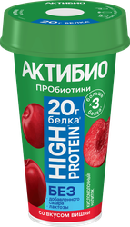 Напиток кисломолочный высокобелковый безлактозный АКТИБИО вишня 1,5% 190г. БЗМЖ Эйч Энд Эн, картинка