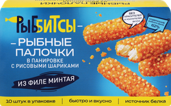 Рыбные палочки из филе минтая в панировке c рисовыми шариками 250г. РЫББИТСЫ, фотография