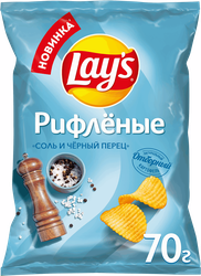 Чипсы картофельные рифленые ЛЕЙЗ Соль и чёрный перец ф/п 70г., детальное фото