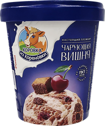 Мороженое пломбир ЧАРУЮЩАЯ ВИШНЯ шоколадн. с вишней и крошкой шок. печ. 15% ведро 300г. КизК, картинка