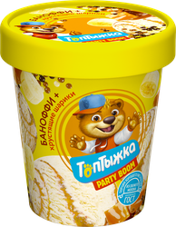 Мороженое пломбир Топтыжка с наполнителем Баноффи и шоколадными шариками 12 % ведро 270г. Милком БЗМЖ, картинка
