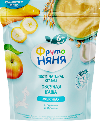 Каша овсяная ФРУТОНЯНЯ молочная, с яблоком и бананом, с 6 месяцев, 200г, фото