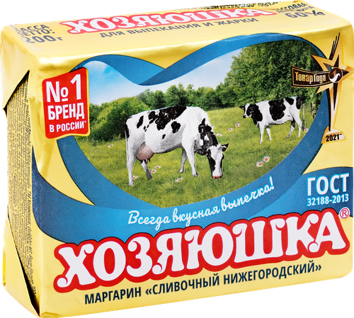 Маргарин ХОЗЯЮШКА Сливочный 60%, 200г, вид