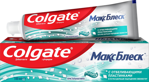 Зубная паста COLGATE Макс Блеск Кристальная мята с отбеливающими пластинками для свежего дыхания и отбеливания зубов, 100мл, изображение