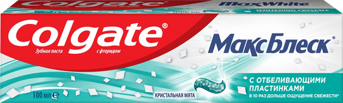 Зубная паста COLGATE Макс Блеск Кристальная мята с отбеливающими пластинками для свежего дыхания и отбеливания зубов, 100мл, вид