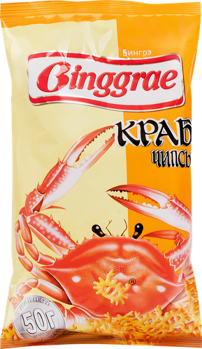 Чипсы хрустящие БИНГРЭ Краб, 50г, крупный план