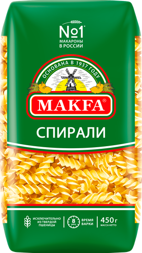 Макароны MAKFA Спирали высший сорт, 450г, фото
