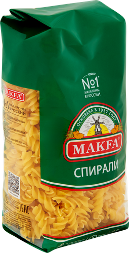 Макароны MAKFA Спирали высший сорт, 450г, изображение