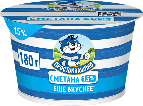 Сметана ПРОСТОКВАШИНО 15%, без змж, 180г, фото