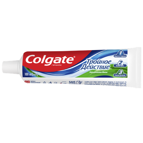 Зубная паста COLGATE Тройное действие Натуральная мята для защиты от кариеса, удаления потемнений с зубов и свежего дыхания, 100мл, картинка