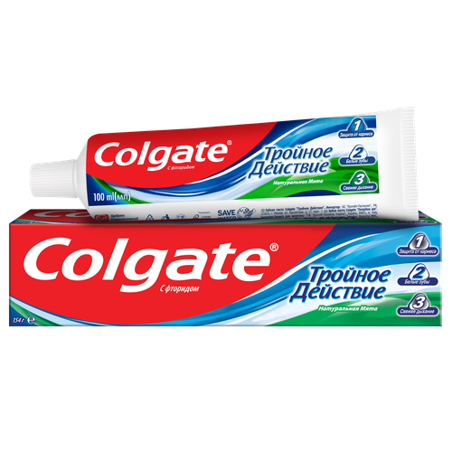 Зубная паста COLGATE Тройное действие Натуральная мята для защиты от кариеса, удаления потемнений с зубов и свежего дыхания, 100мл, изображение