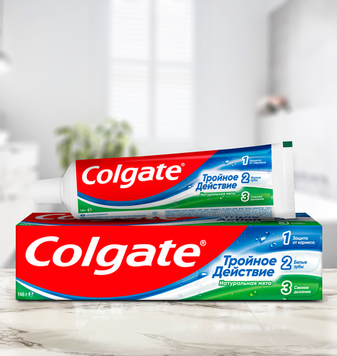 Зубная паста COLGATE Тройное действие Натуральная мята для защиты от кариеса, удаления потемнений с зубов и свежего дыхания, 100мл, картинка