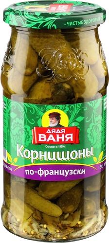 Корнишоны консервированные ДЯДЯ ВАНЯ По-французски, 460г, крупный план