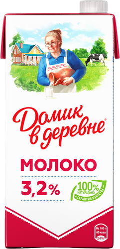 Молоко ультрапастеризованное ДОМИК В ДЕРЕВНЕ 3,2%, без змж, 950г, фотография